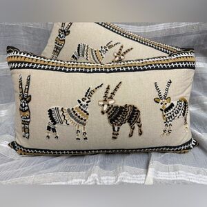 World Market Embroidered Zebra Linen Throw Accent Pillows